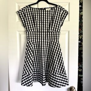 Kate Spade Fiorella Fit & Flare Mini Dress Gingham Cap Sleeve Black White Size 6